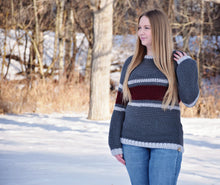 Load image into Gallery viewer, Striped Belle Sleeve Sweater Crochet PATTERN
