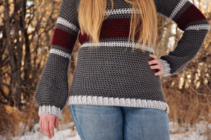 Striped Belle Sleeve Sweater Crochet PATTERN